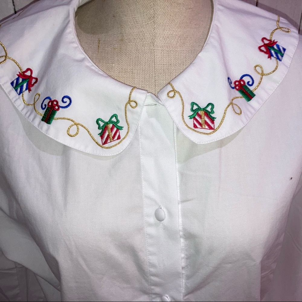 Vintage Alison craig white Christmas collar button down long sleeve size 14